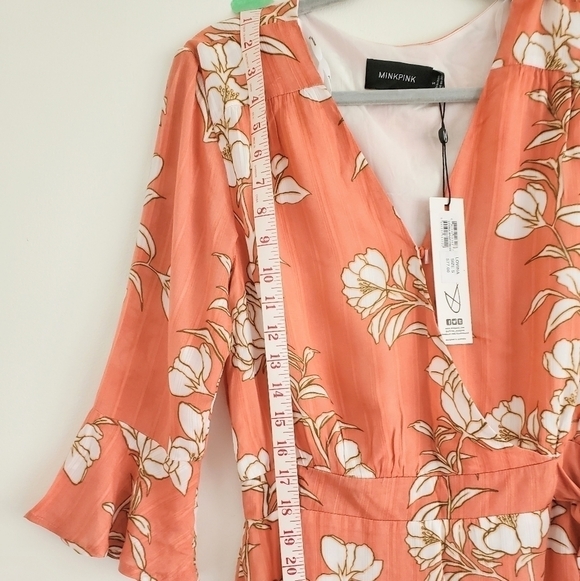 Minkpink's Lovina Wrap Style Mini Dress Coral Pink Floral Print Size M… - Picture 11 of 16